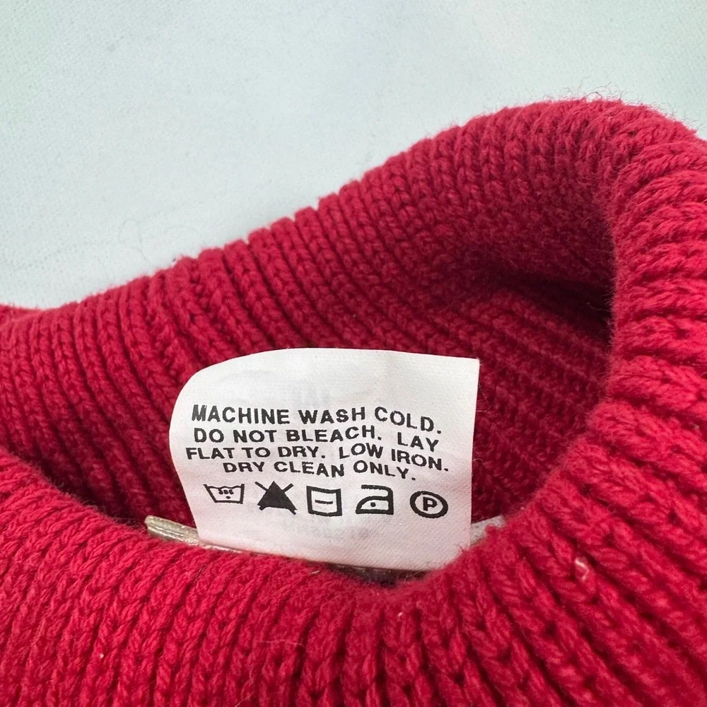 Coldwater Creek Red Heart Cable Knit Turtleneck Sweater Womens Medium Cotton USA